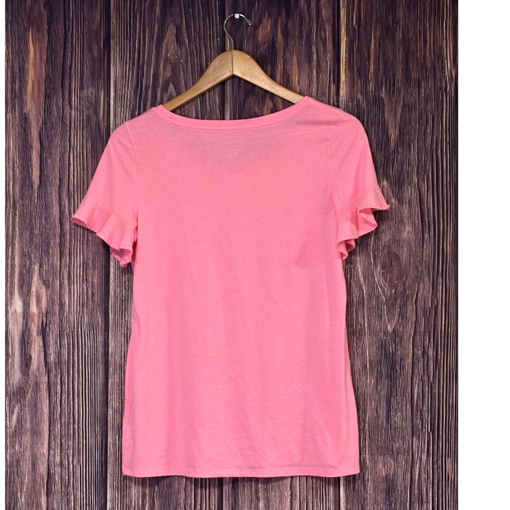 Lilly Pulitzer T-Shirt Womens Small Pink Slub Knit Ruffle Sleeve Scoop Neck - Picture 3 of 12